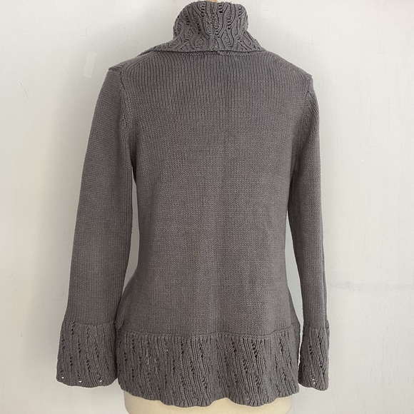 Sigrid Olsen gray cotton knit shawl collar/ open knit peplum and belled cuffs M - Picture 3 of 9